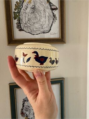 Vintage Ceramic Trinket Bowl with Navy Duck Motif - Cream